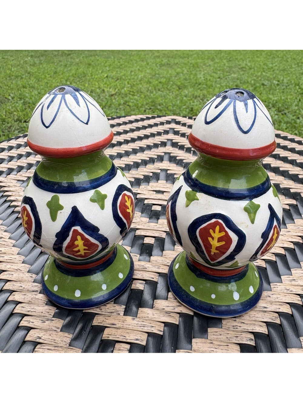 Hand-Painted Ceramic Floral Salt & Pepper Shakers Set of 2 Made in China